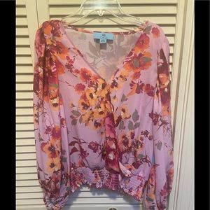 NWT CeCe Blouson Sleeve Floral Blouse